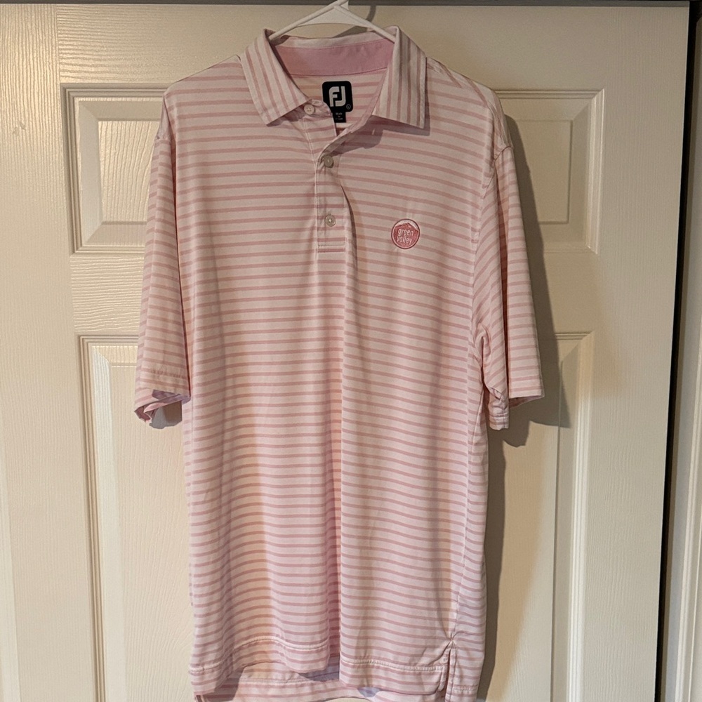 FootJoy Pink and White Green Valley Striped Polo Shirt